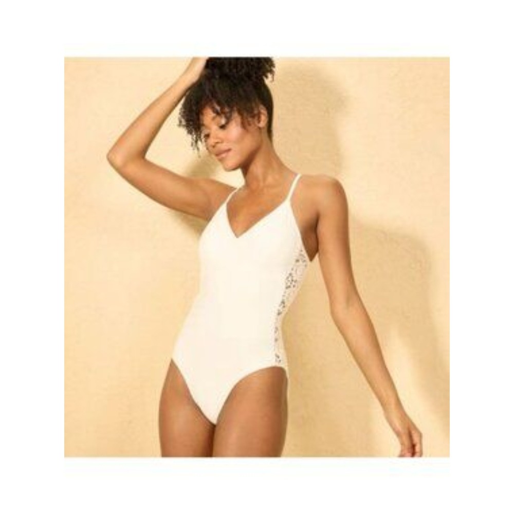 Shade & Shore NWT One-Piece Swimsuit Crochet Lace White - Size Medium